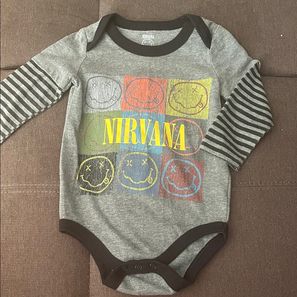 NIRVANA Gray and Black Smiley Kids Bodysuit